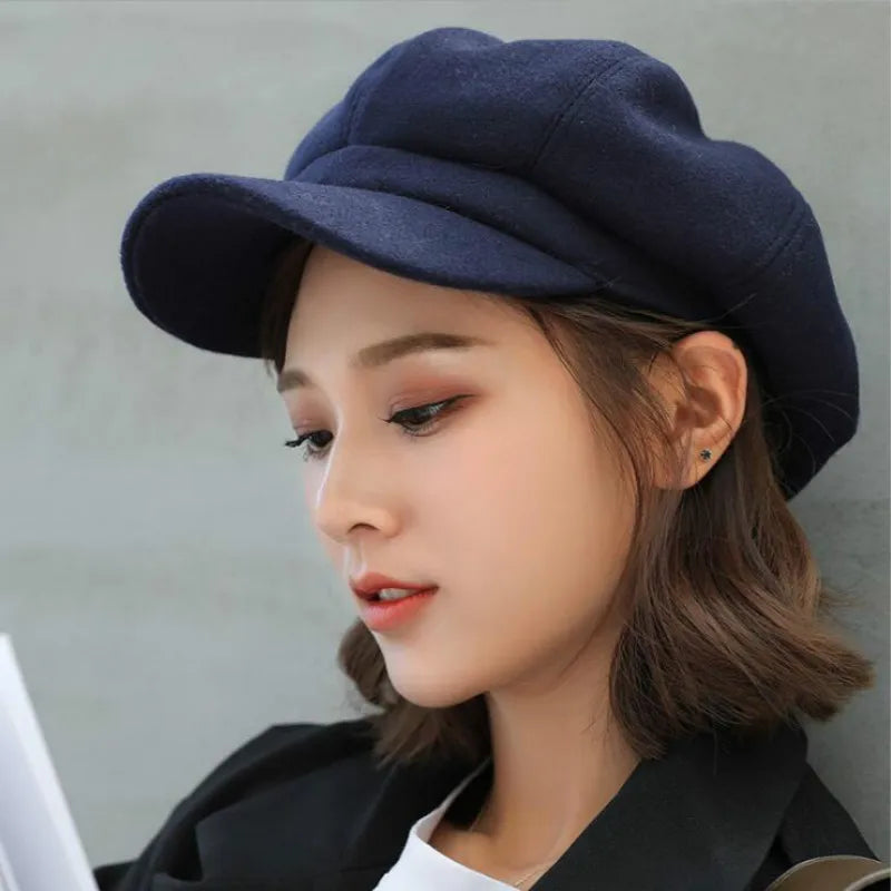 Fashion wild wool Women Beret Autumn Winter Octagonal Cap Hats Stylish Artist Painter Newsboy Caps Black Grey Beret Hats gorras