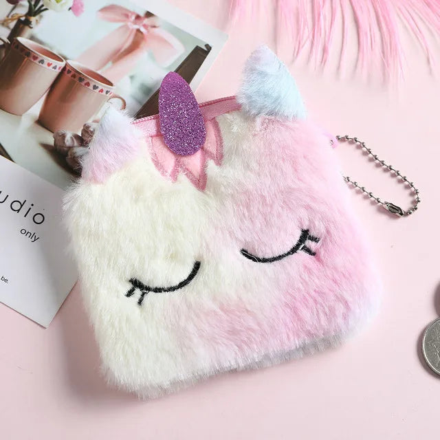 Kids Embroidery Unicorn Plush Toy Crossbody Purses Handbags Little Girls Rainbow Fluffy Purse Cute Cartoon Furry Shoulder Bag