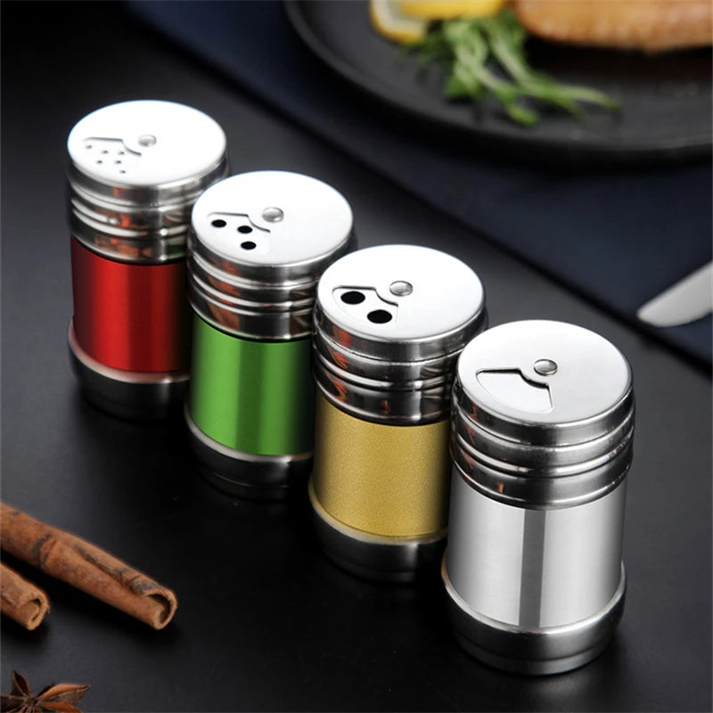 &Stainless Steel Spice Jar Rotating Cover Barbecue Salt Sugar Bottle Shaker Pepper Seasoning Can Home Kitchen Cooking Gadgets