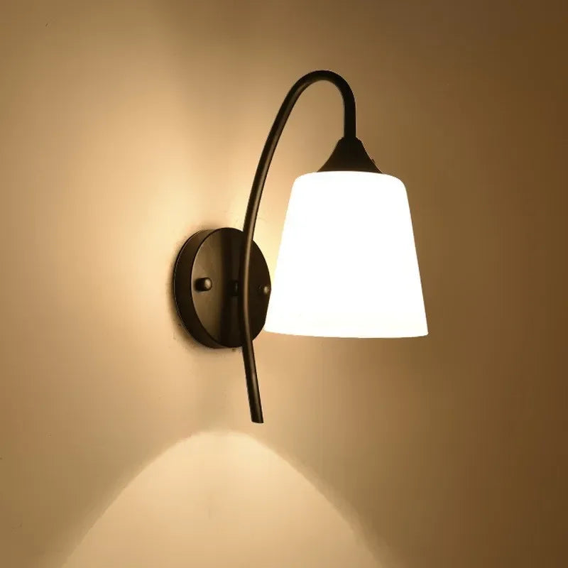 Modern Minimalist Wall Lamp Glass Shade For Bedroom Stair  Bedside Lights Decoration Loft Indoor Black E27 Base Home Decoration