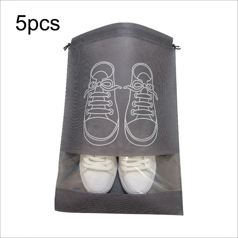 5pcs Shoes Storage Bag Closet Organizer Non-woven Travel Portable Bag Waterproof Pocket Clothing Classified Hanging Bag