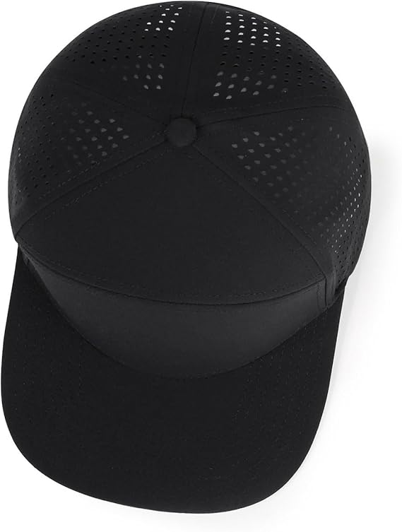LUCKYSONG Flat Brim Adjustable Performance Hat, Performance Snapback Hats for Men Women Black