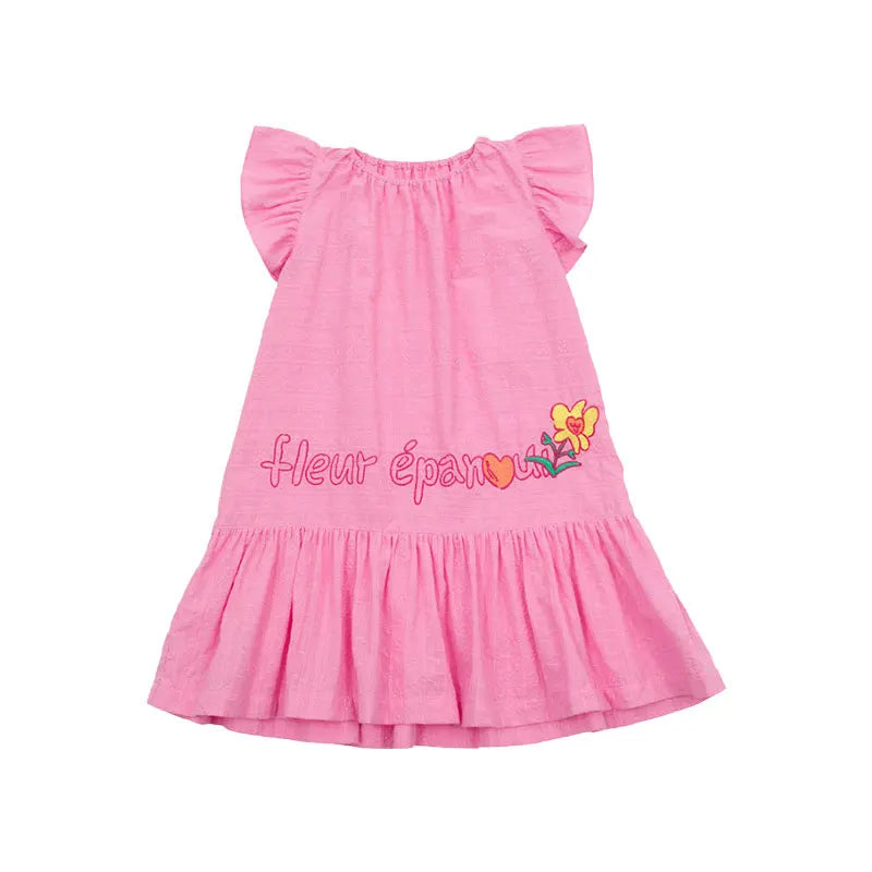 2024 New Summer Kids's Clothes Girls Party Pink Dress Baby Children's A-Line Embroidered Floral Skirts Children's Clothings