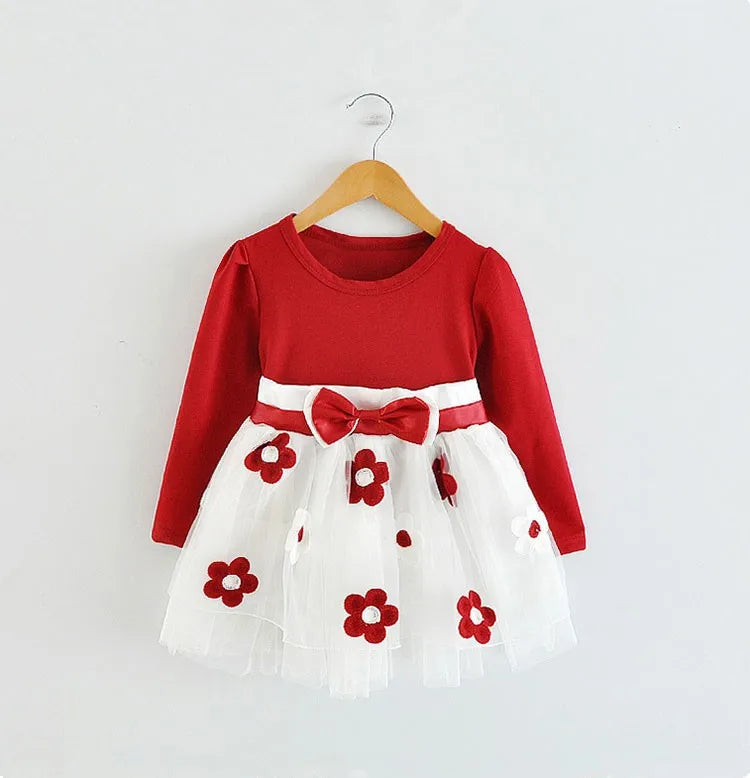 New Winter Girls Clothes Long Sleeve Pirncess Dress Kids Wedding Party Dresses For 0-2 Years Flowers Prints Baby Clothing