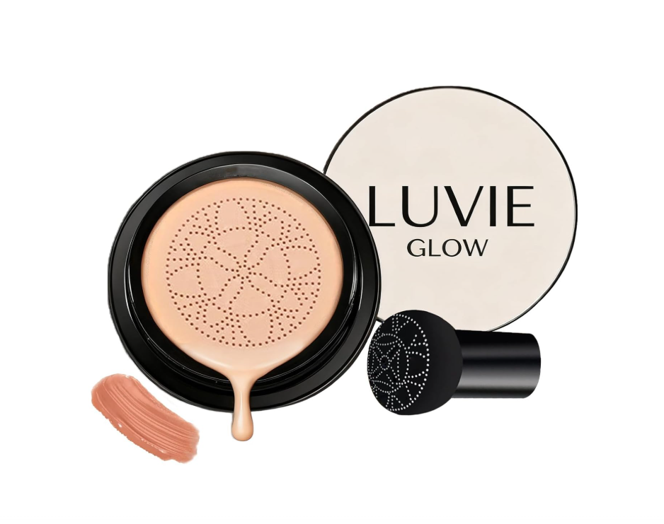 Luvie Glow Foundation Cushion, 2026 New Mushroom Head Air Cushion CC Cream, Luvie Glow Makeup - Moisturizing Concealer Brighten Long-Lasting, Natural BB Cream for All Skin Types