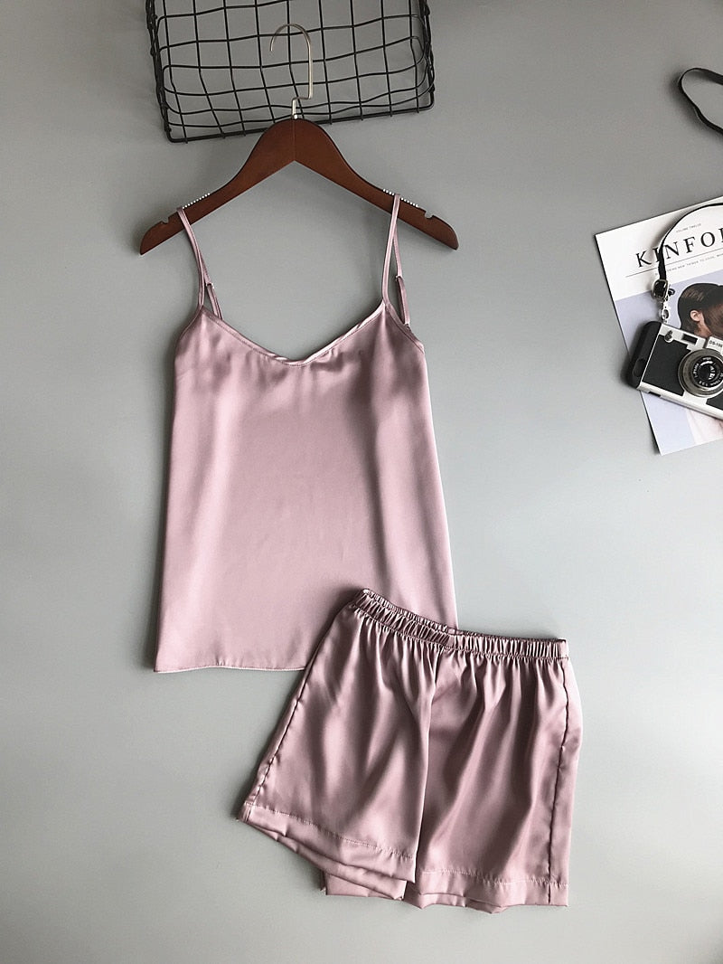 Solid Color Women Pajamas Camisole Pajama Set Woman Summer Vest Shorts Suit