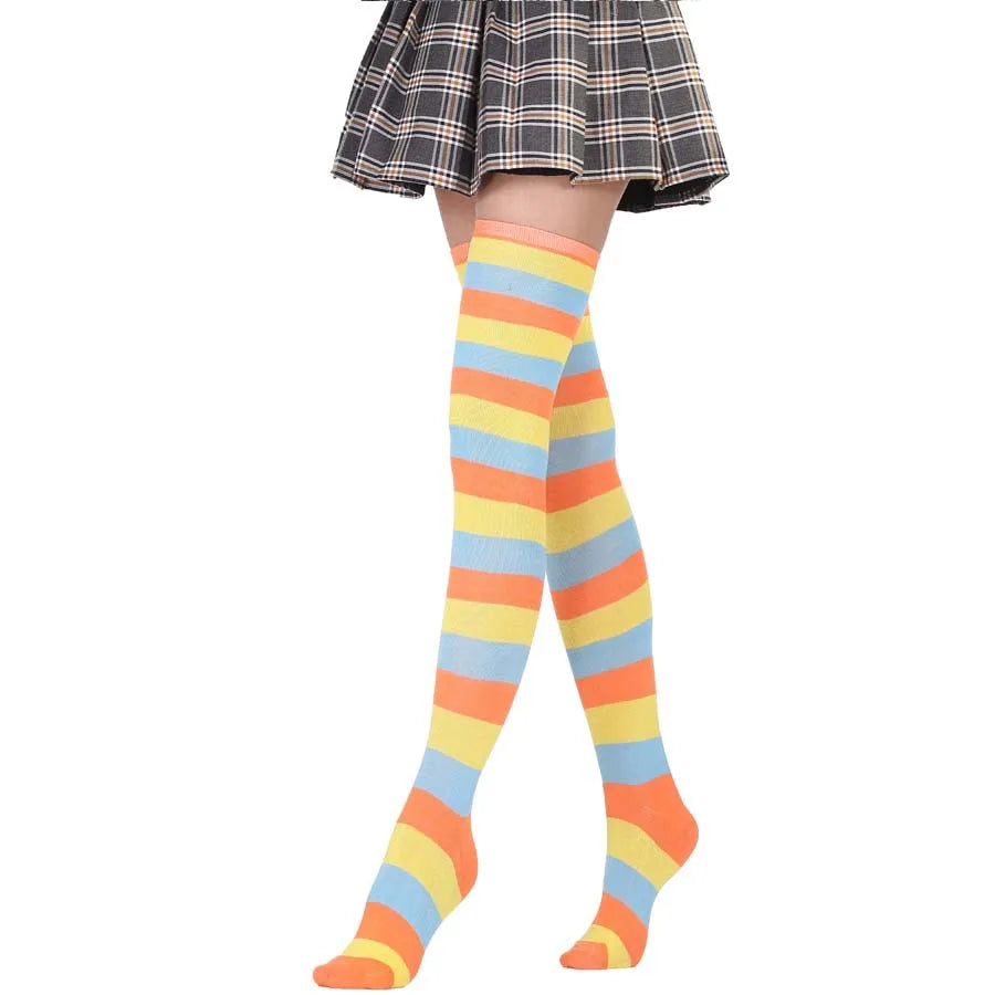 JK Woman Cosplay Stockings Orange Black Strips Lolita Long Socks Over Knee Thigh High Socks Women Compression Socks