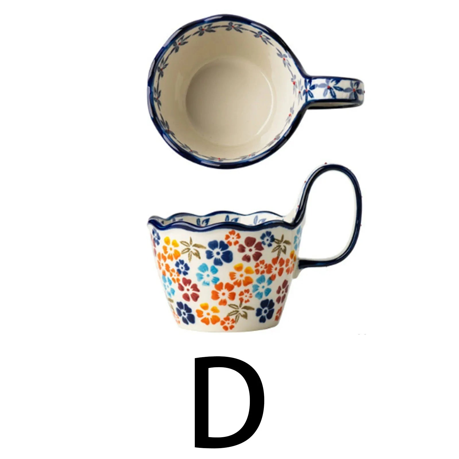 1pc, Bohemian Style Ceramic Cup, with Handle for Easy Removal, Coffee Cup, Afternoon Tea Cup, Breakfast Cup, Milk Cup