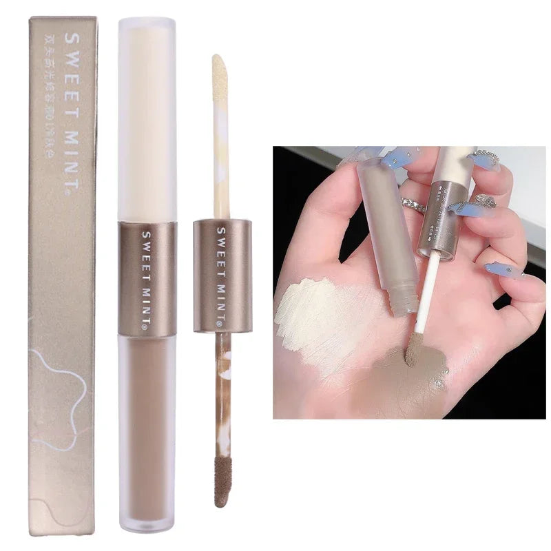 Double Head Face Contouring Stick 2 In 1 High Gloss Grey Brown Matte Nose Shadow Cream Brighten Highlighter Face Bronzer Makeup