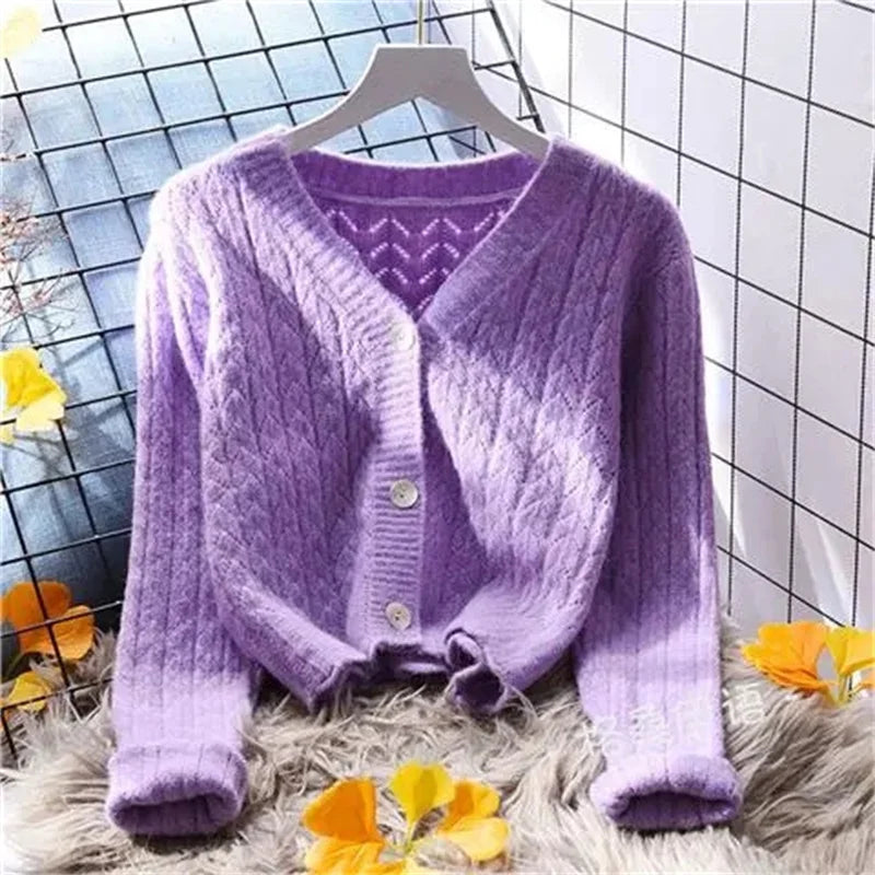 Women Cardigans Autumn Winter 2024 Single Breasted V-neck Knitted Sweater Spring Fashion Short Knitwear Solid Cardigan Jumpers