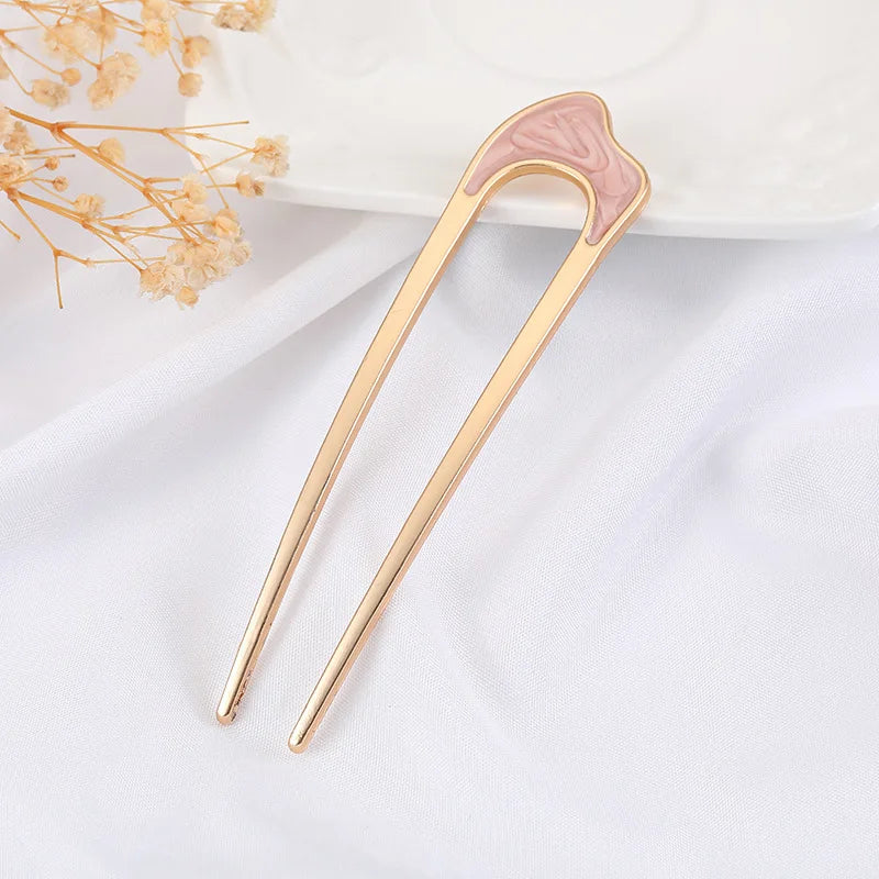 Fashion Metal Hair Sticks Fork Hairpin Elegant Women Hair Clip Pins U Shape Girls Hairpins Hair Bun Maker Headwear Accessories