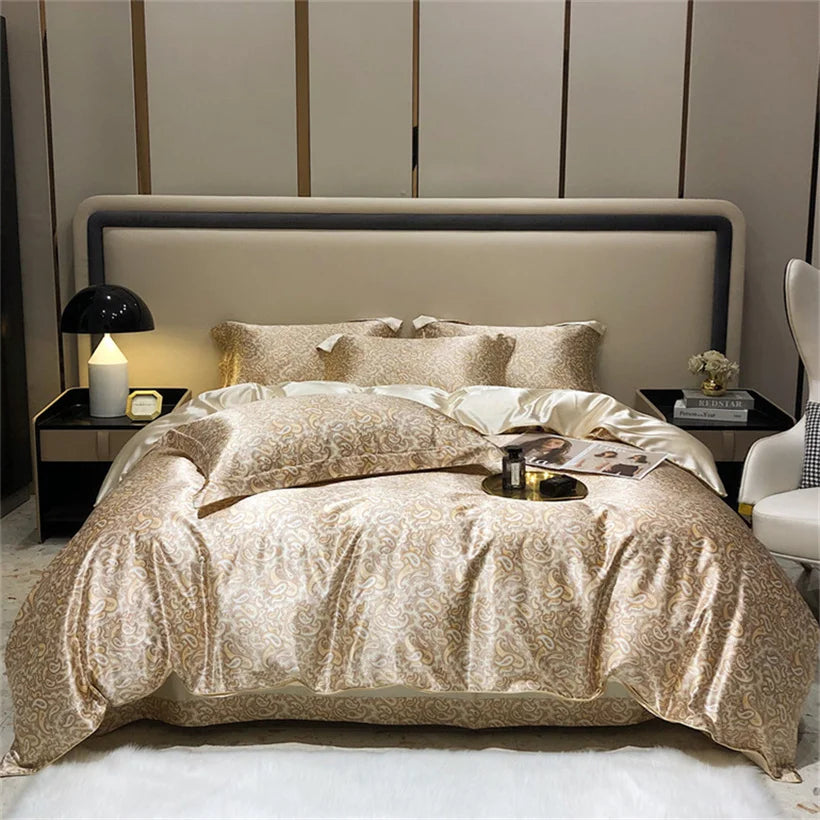 Blend Mulberry Silk 4 Pieces Bedding Set, 1PC Duvet Cover, 1PC Bed Sheet, 2PCS Pillowcases, Luxury Home Textiles Bedclothes