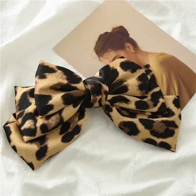 New Fashion Leopard Big Bow Fabric Hairpin Spring Clip Barrettes Women Girls Hair Accessories Headdress