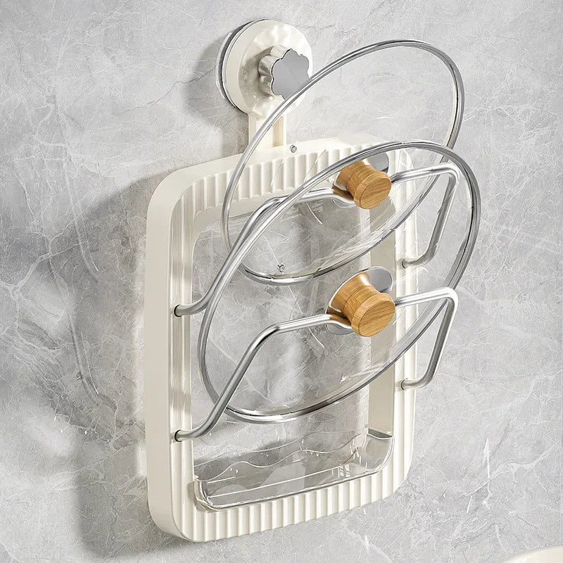 Suction cup pot lid holder placer free wall-mounted kitchen shelf multifunctional chopping board rack double draining