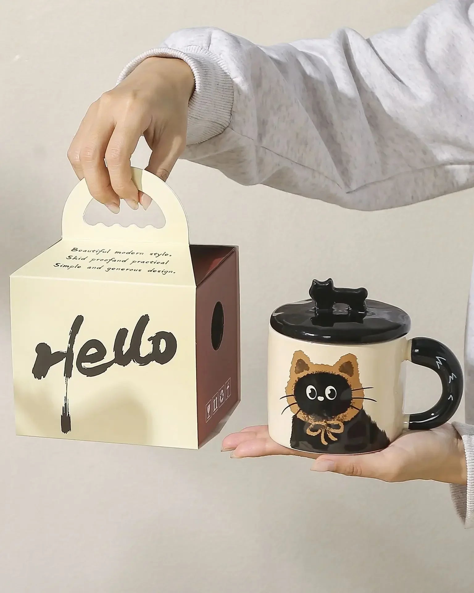 Couple Ceramic Water Cup Creative personality cat mug with lid cute ceramic coffee cup drinking water cup souvenir