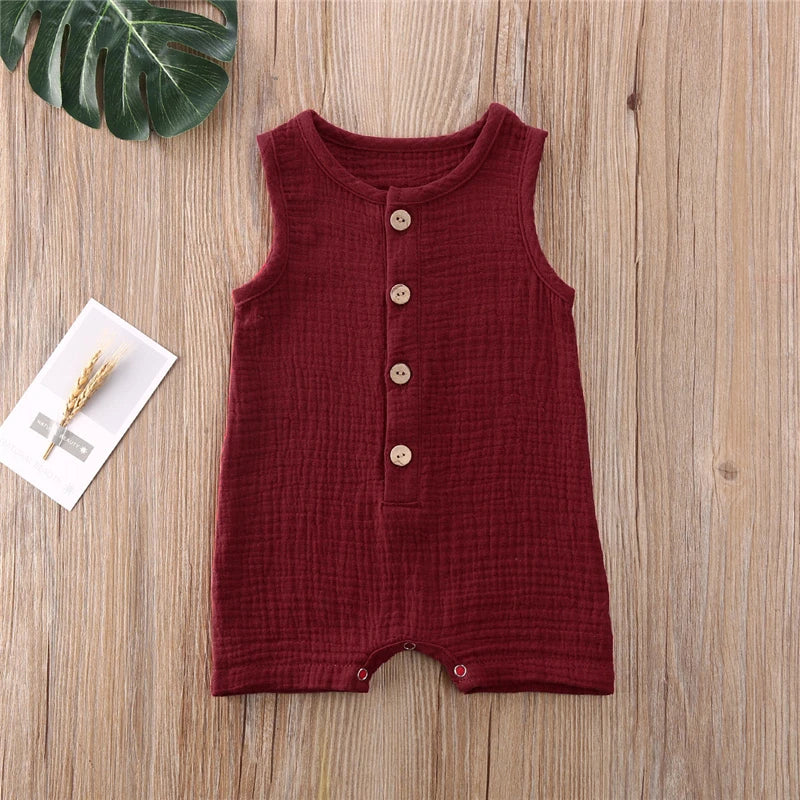 Toddler Baby Rompers Single Breasted Clothes Infant Baby Girls Boys Sleeveless Button Solid Color Romper Summer Clothing
