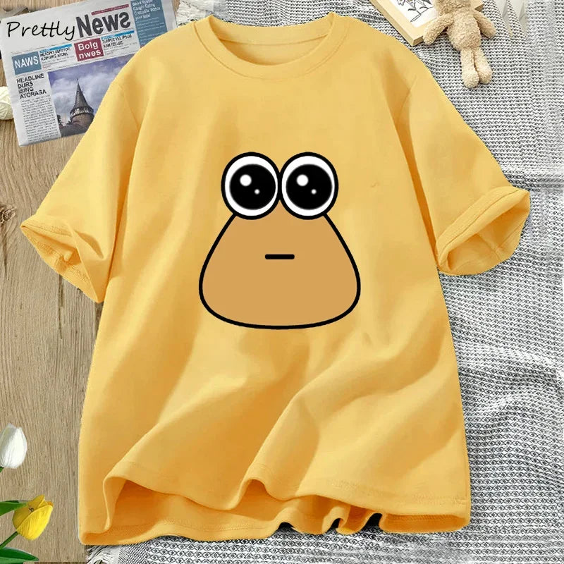 Hungy Pou Uwu Graphic Tees Funny Print Cotton Oversized Women Tops T-shirt Clothing Streetwear Short Sleeve Tee Shirt Tops