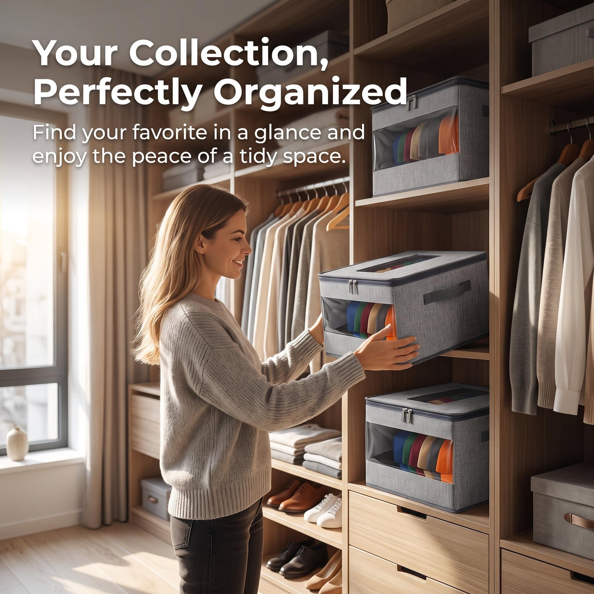 Hat Storage for Baseball Caps, Clear Window Hat Organizer, Stackable Storage Box with Flip-Top Access, Space-Saving Breathable Fabric Closet Organizer