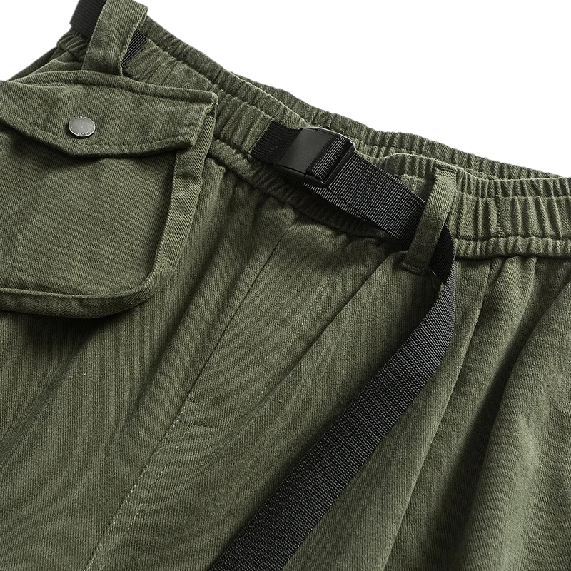 Web belt elastic waist pant with detachable pocket