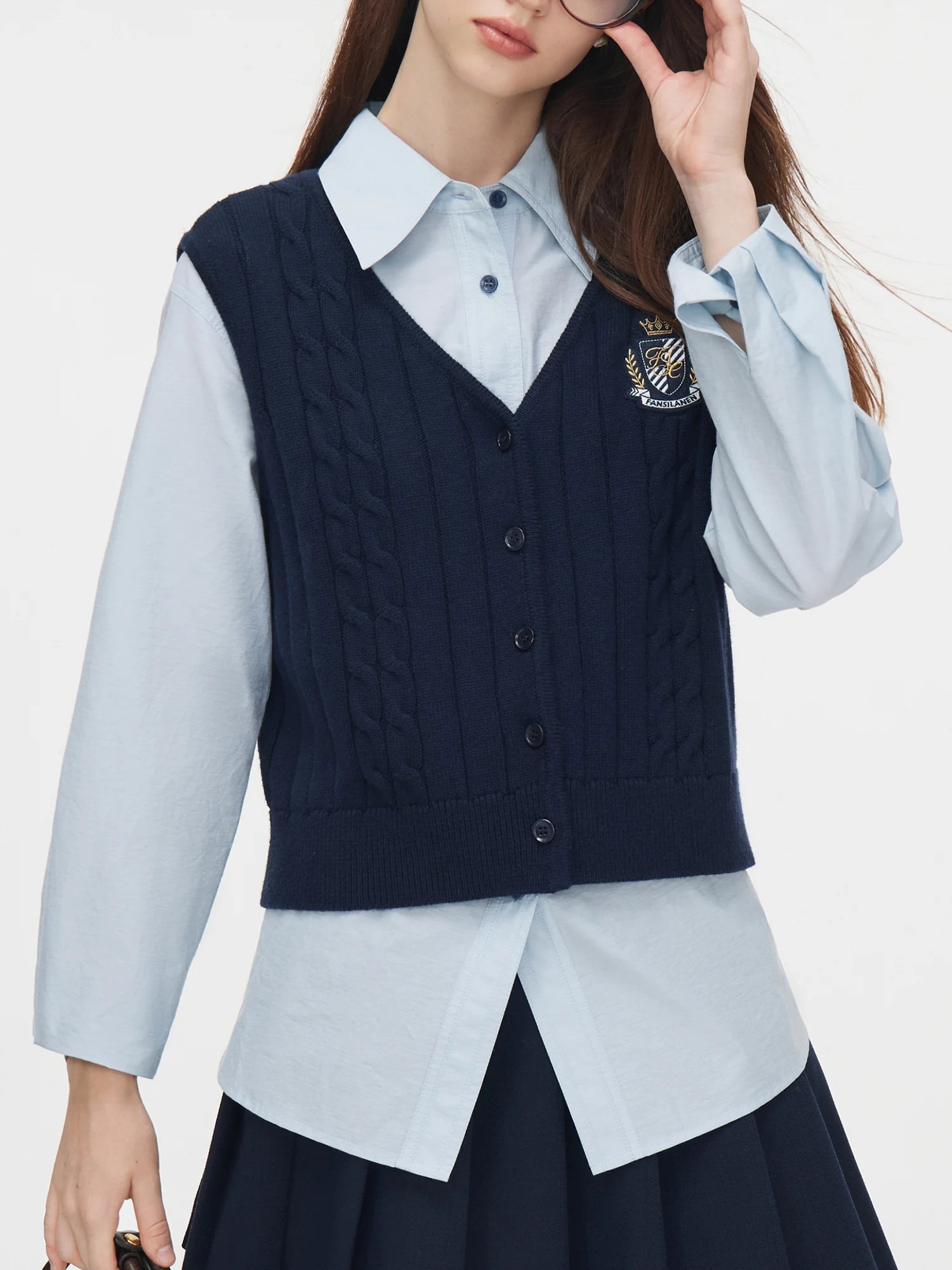 Wool Women Sweater Vest Sleeveless V-Neck Navy Blue College Style Female Autumn New Short Wool Vests