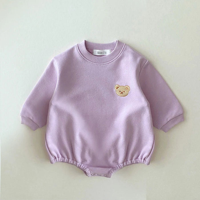 0-2Y Baby Long Sleeve Bear Sweatshirt Romper Sweet Lavender Oversized Terry Cotton Newborn Boy Romper Baby Girl Bodysuits Infant