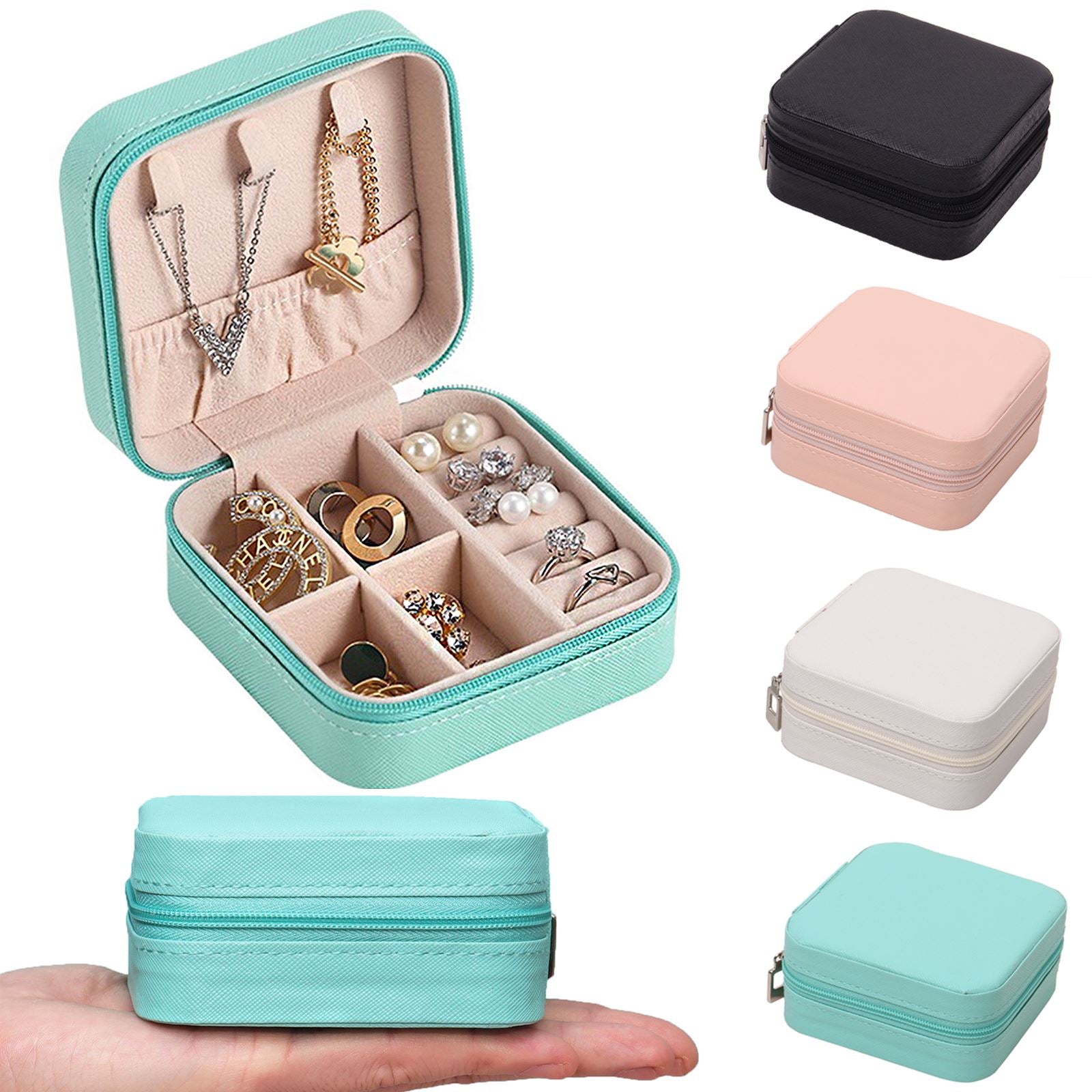 Portable Jewelry Storage Box Travel Organizer Jewelry Case Leather Storage Earrings Necklace Ring Jewelry Organizer Display