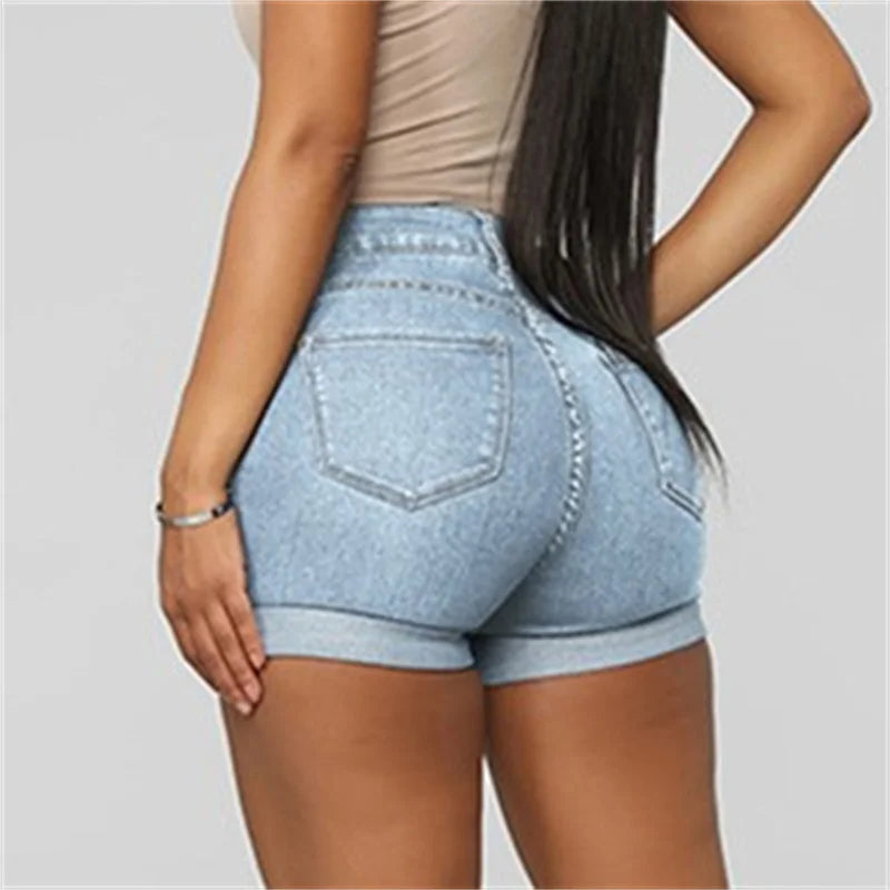 Summer Fashion Casual Commuter Denim Shorts Slim Hip Lift Stretch Three Quarter Pants Female Comfortable High Waist Breechcloth