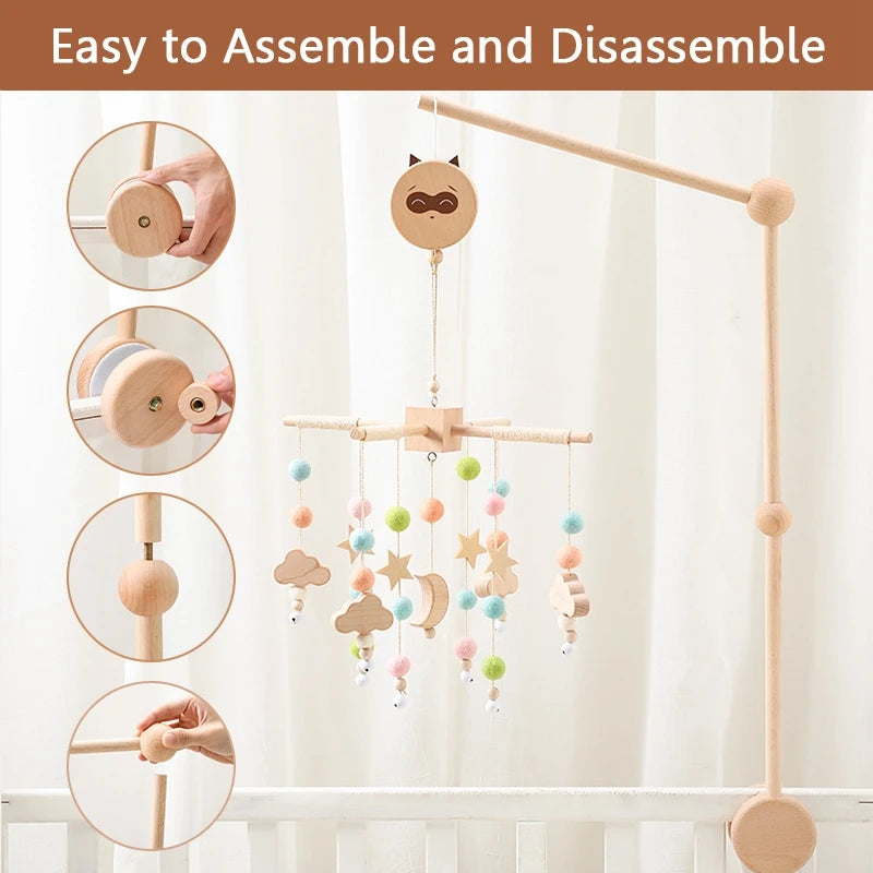 Baby Wooden Bed Bell Bracket Mobile Hanging Rattles Bracket Toys Hanger Baby Crib Mobile Bed Bell Wood Toys Holder Arm Bracket