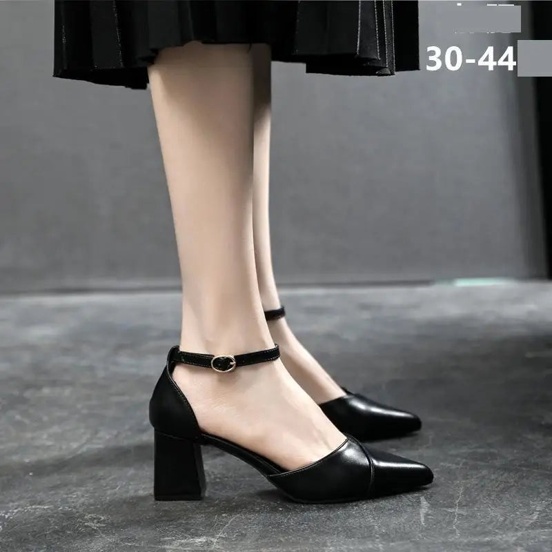 Thick Heel High Heels Small Size 31 32 33 Pointed Women Shoes Large Size 41 42 43 Black Heel Summer Sandals