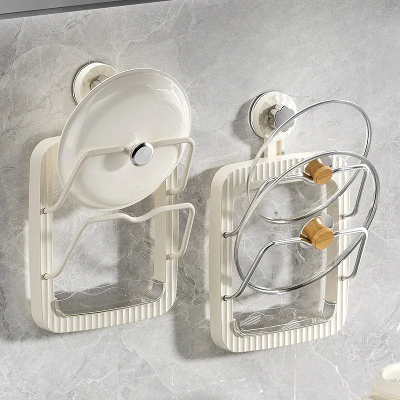 Suction cup pot lid holder placer free wall-mounted kitchen shelf multifunctional chopping board rack double draining