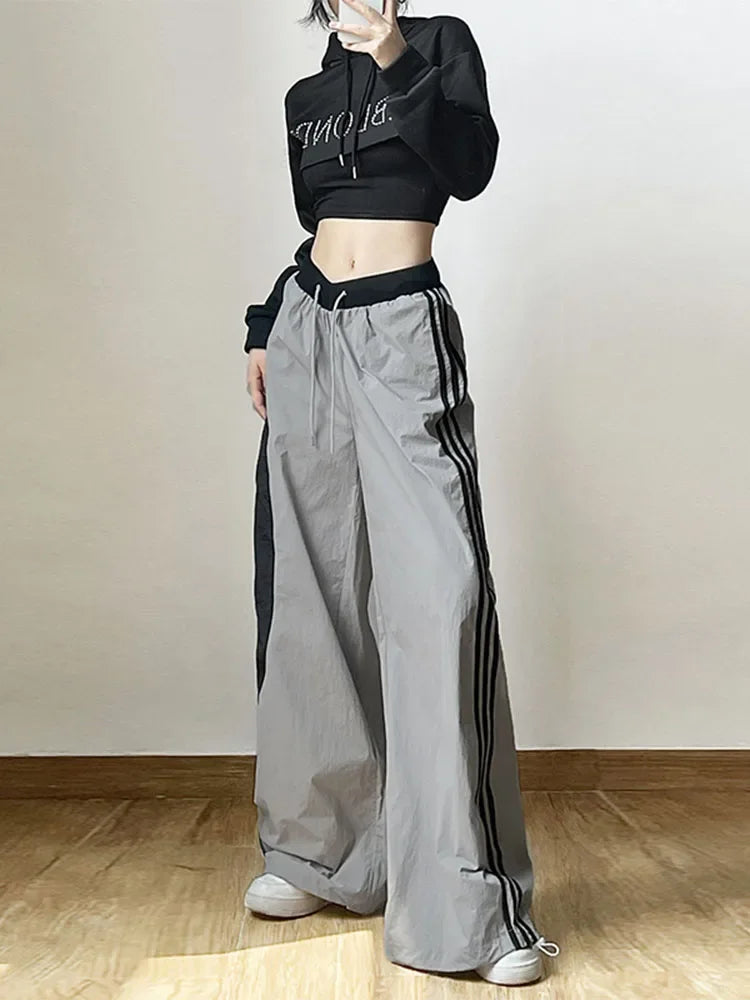 Y2K Women Streetwear Techwear Cargo Korean Parachute Track Pants Tech Sweatpants Oversize Wide Leg Joggers Trousers Clothes