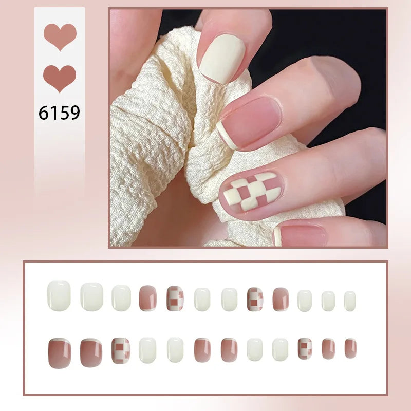 24Pcs/Box Cute Watermelon Women Girls Nail Art Fake Nails Acrylic Cute Kawaii Short  Square Jelly Press-On Nails Medium Summer