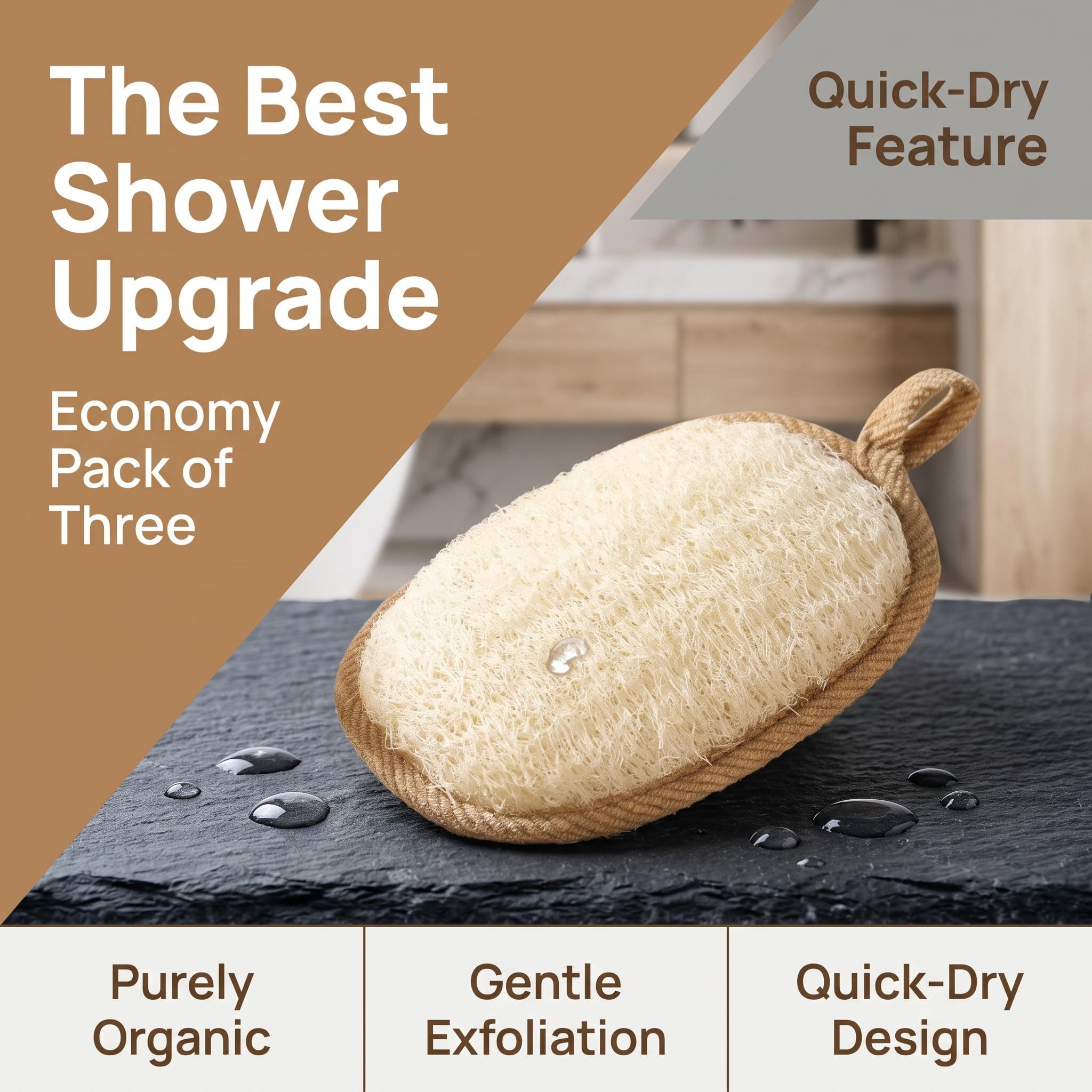 Natural Loofah Exfoliating Body Scrubber Pads, 100% Plant-Based Shower Luffa Sponge for Women & Men, Eco-Friendly Bath Loofah(3PCS)