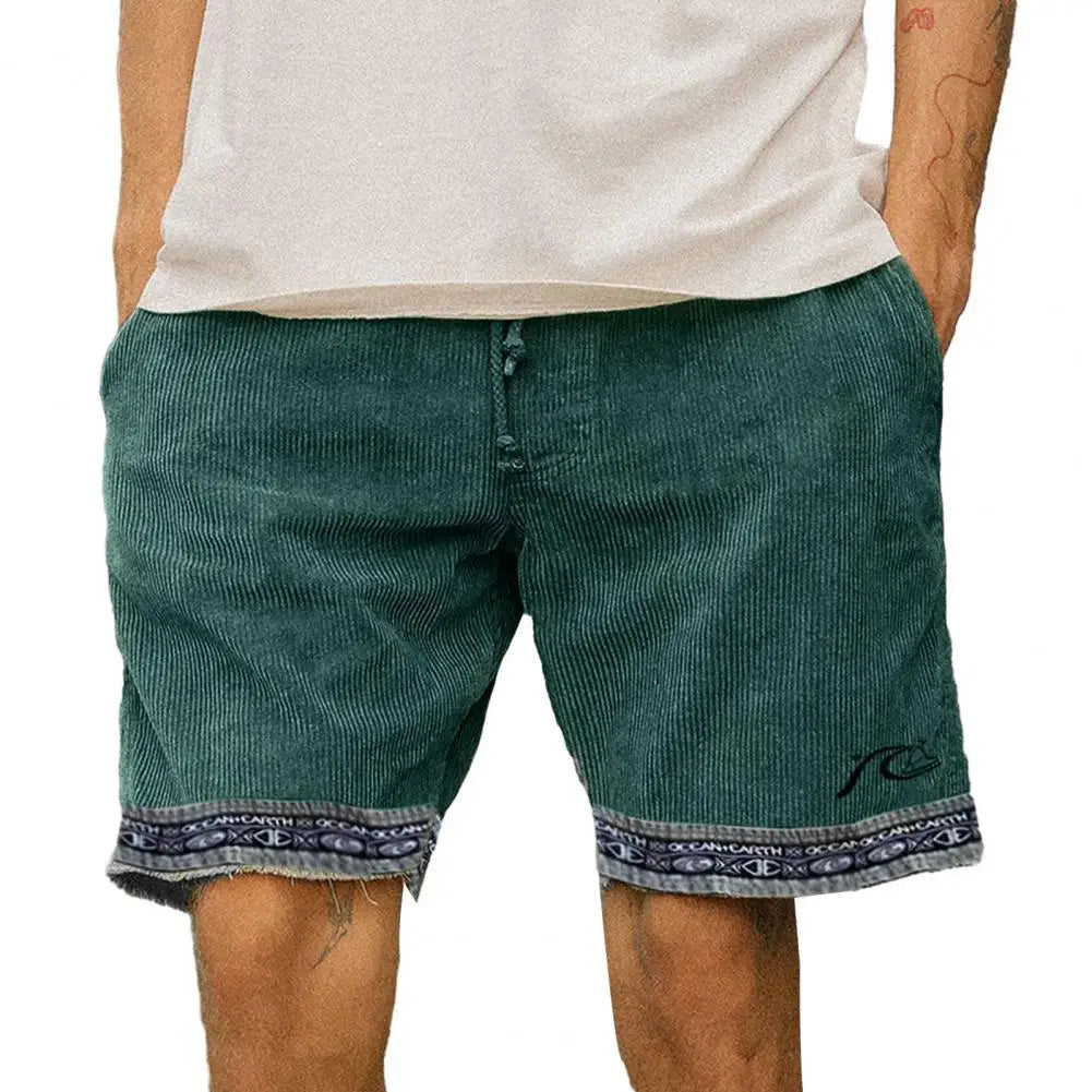 Fashion Printed Male Short Pants Summer Vintage Corduroy Pockets Surfing Shorts Men's Casual Beach Running Breechcloth Bottoms