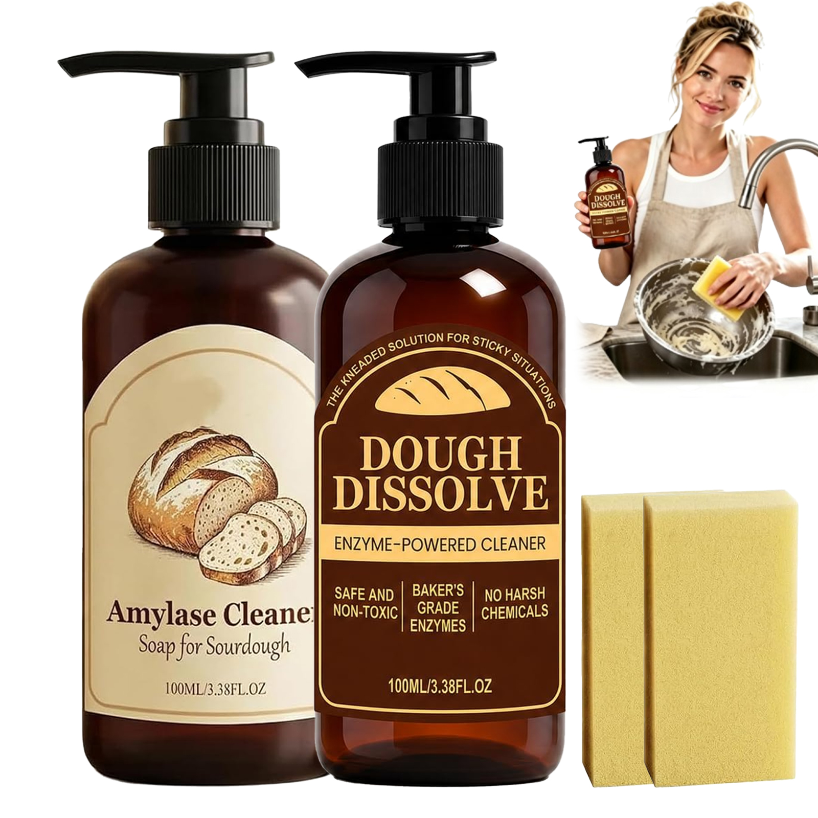 The Kneaded Solution For Sticky Situations, 2026 Upgraded Dough Dissolve Soap for Sourdough, Amylase & Protease Enzyme Cleaner for Bannetons, Proofing Baskets & Bread Tools, Helps Dissolve Flour & Starch Residue
