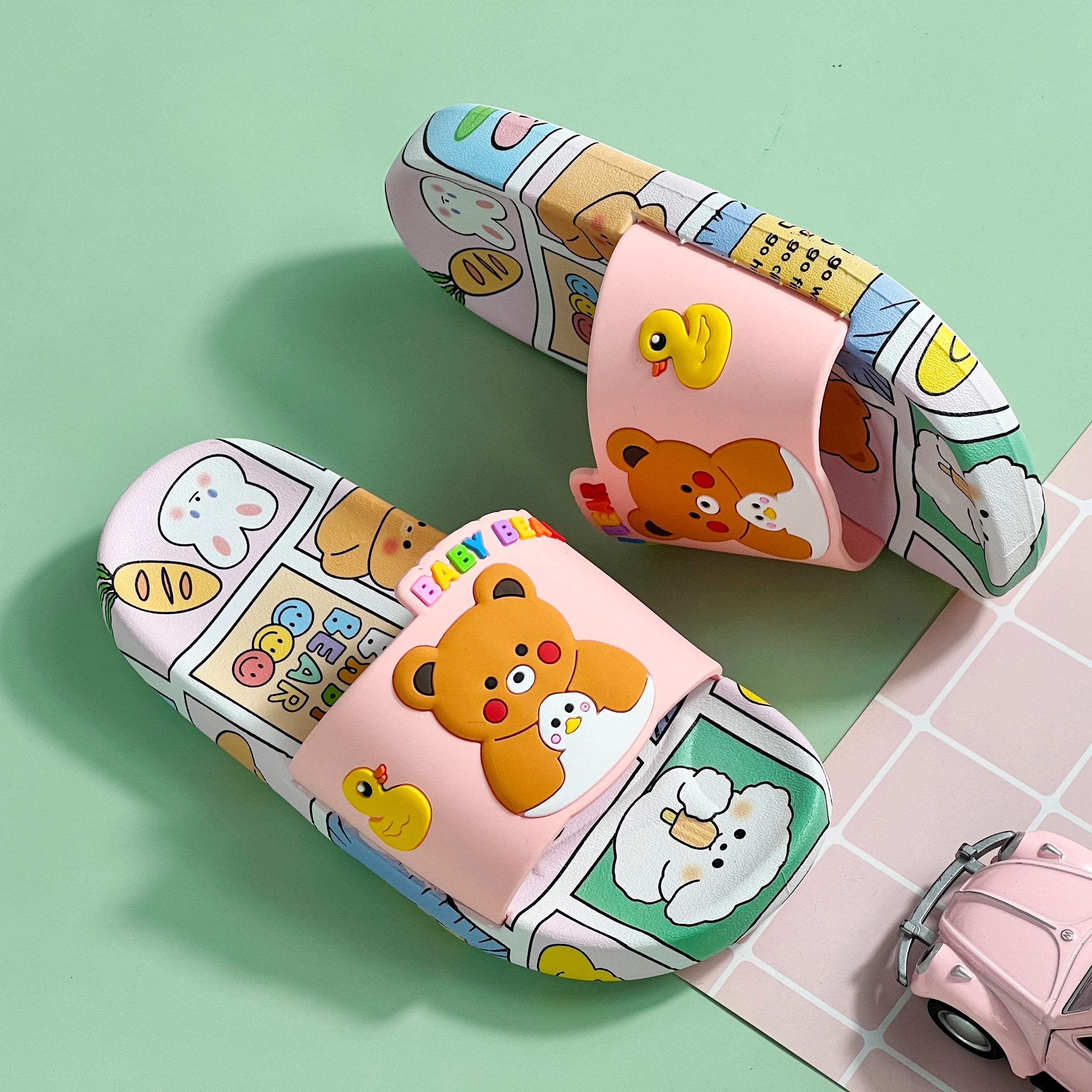 Boys & Girls Toddler Slides Slippers Slide Sandals for Kids Cute Cartoon Beer Open Toe Sandals