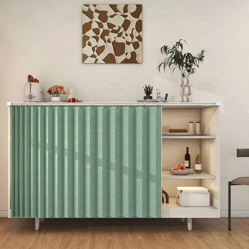 Solid Color Cabinet Curtain Folding Kitchen Cabinet Dustproof Door Curtain Anti-oil Smoke Shade Slide Cloth Curtains