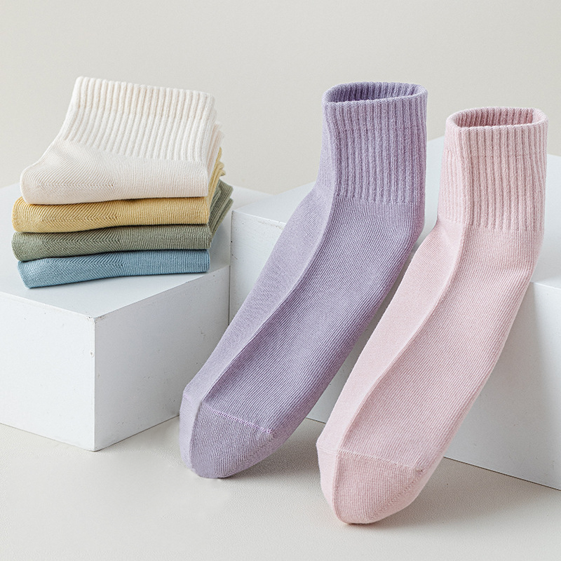 Socks girls mid-thigh summer thin section cotton high rubber solid color summer cotton hundred boneless sports socks