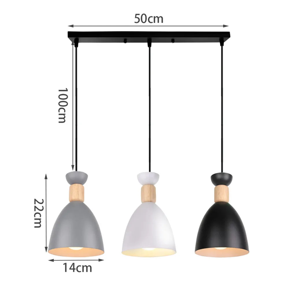 Modern Pendant Lights 3 Heads Wood Aluminum Hanging Lamp Chandelier Black for Loft Dinning Living Room Kitchen Lighting Fixture