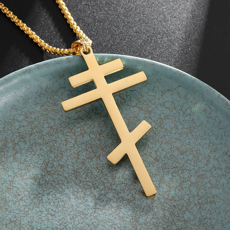 Orthodox Cross Stainless Steel Pendant Christian Eternal Church Inspirational Nika Necklace Men Women Fashion Jewelry Gift