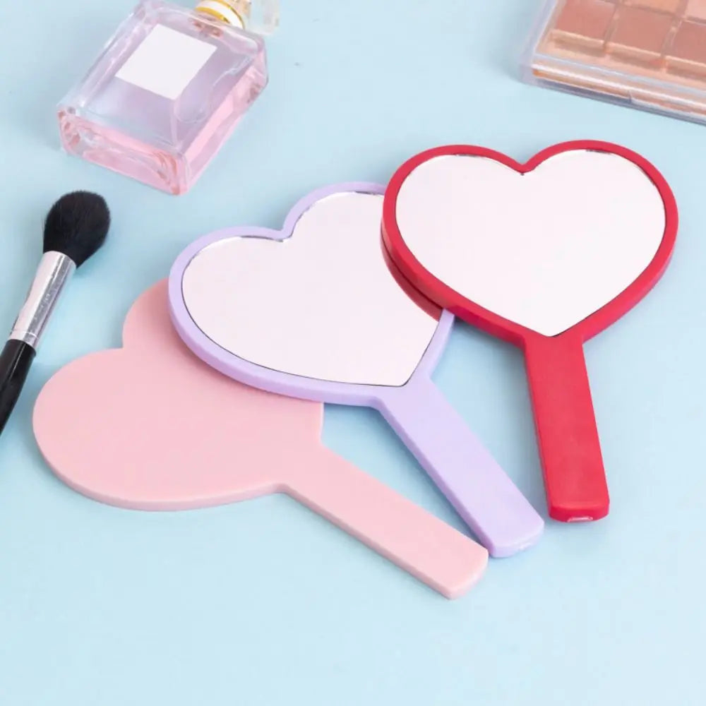 Carry Around Cute Heart Handle Mirror Compact Personalized Love Makeup Mirror Sweet High Definition Vanity Mirror Dressing