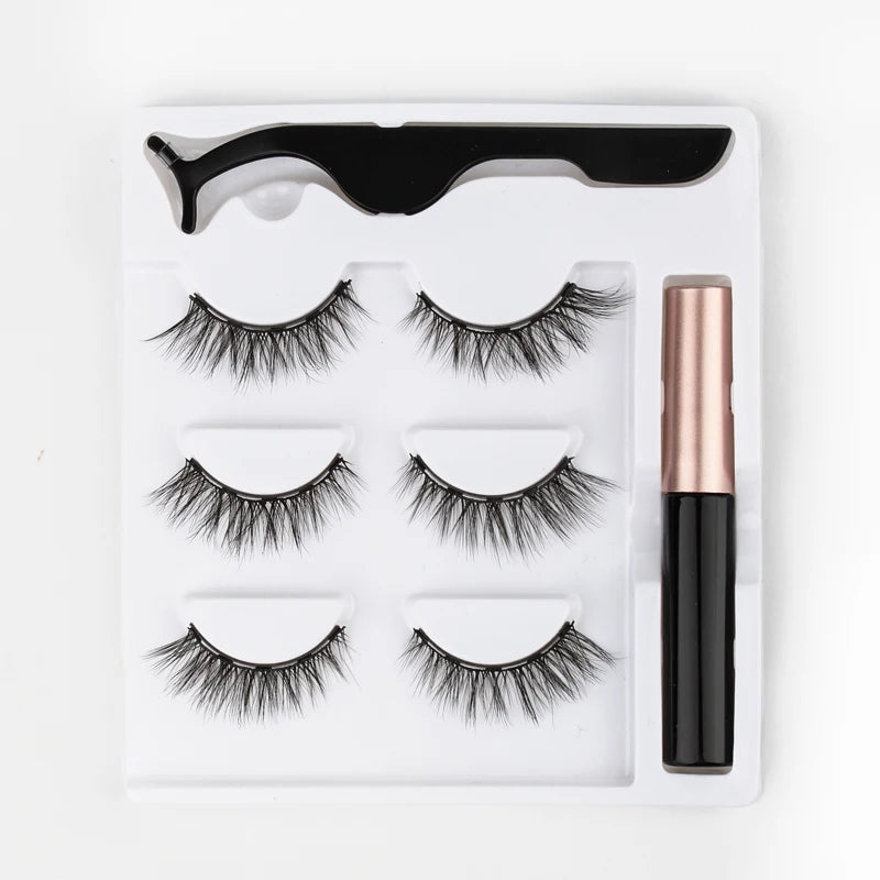 Magnetic Eyelashes Set 1/2/3 Pairs Natural Long False Eyelashes Soft Mink Lashes Waterproof Liquid Eyeliner Tweezer Makeup Tools