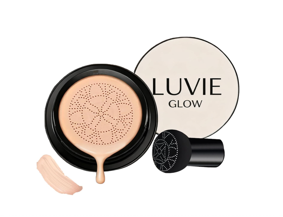 Luvie Glow Foundation Cushion, 2026 New Mushroom Head Air Cushion CC Cream, Luvie Glow Makeup - Moisturizing Concealer Brighten Long-Lasting, Natural BB Cream for All Skin Types