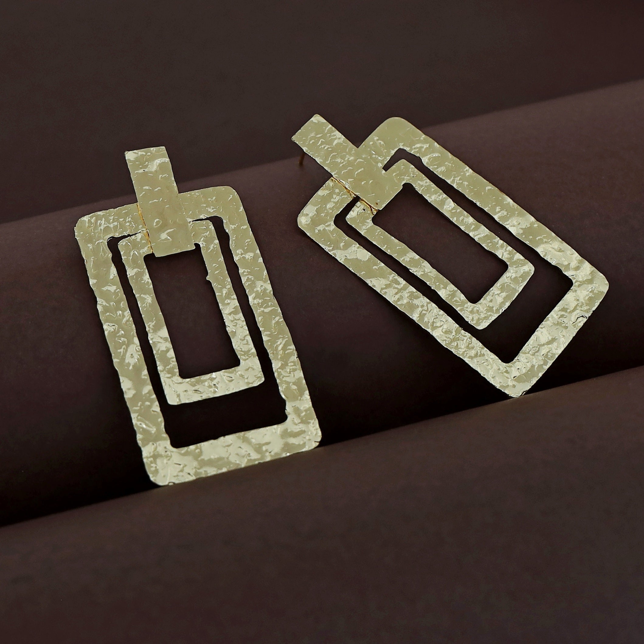 Novalee Golden Textured Dual Rectangle Earring
