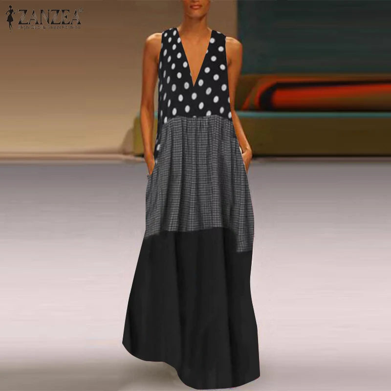 Women's Bohemian Ruffle Sundress 2025 Summer Sleeveless Floral Printed Maxi Long Dress Casual Loose Party