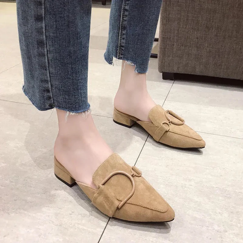 Female Shoes Cover Toe Butterfly-Knot Mules For Women 2024 Slippers Casual Square heel Loafers Slides  New Luxury Pointed