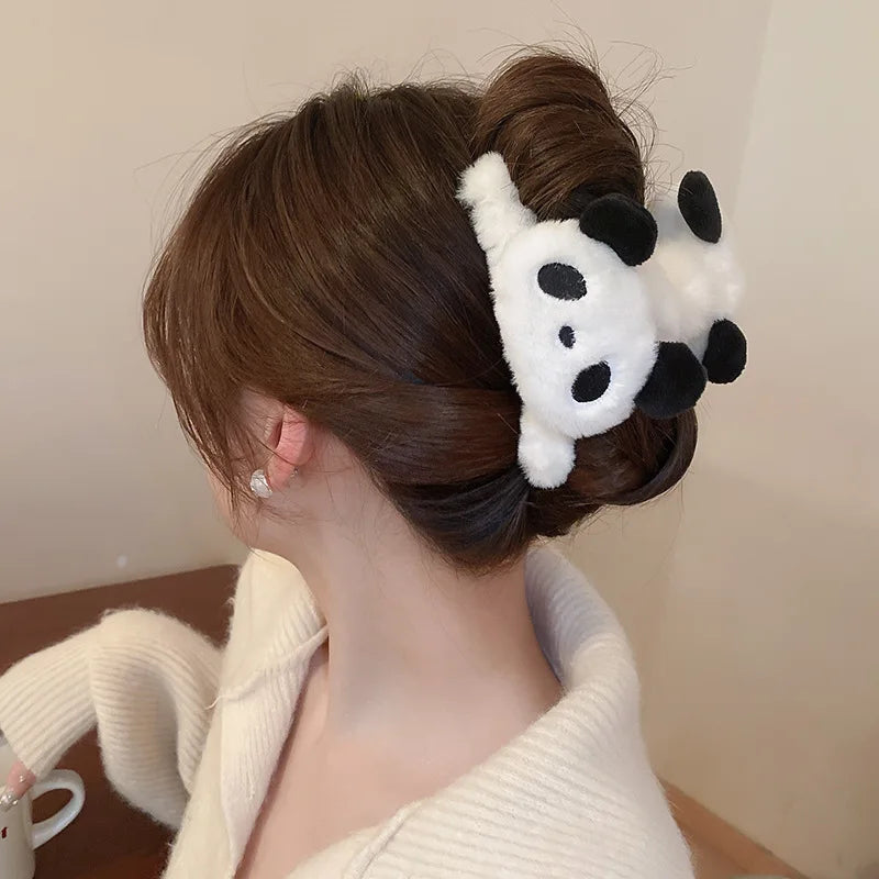 Cute Plush Panda Hair Clip for Women Fashion Cartoon Large Hairgrips Korean Hair Claw Clips Girls Hairpins Hair Accessories