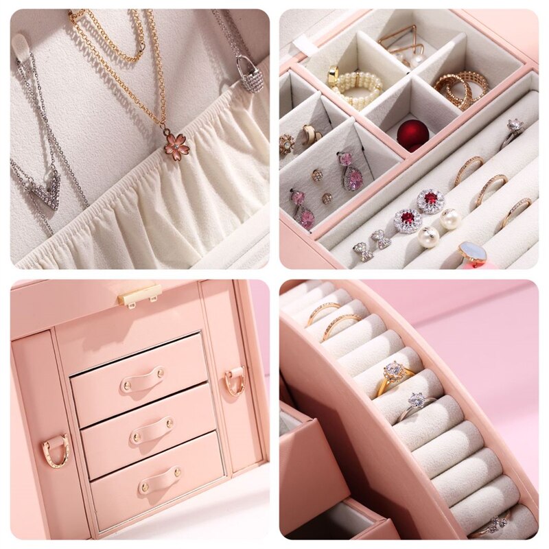 Large Jewelry Organizer Box PU Leather Drawer Storage Gift Case For Earrings Ring Jewellery Display Boxes