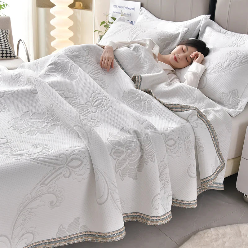 Blanket Jacquard Bedspread Skin-friendly Towel Blankets Simple Style Plaid Single/Queen Air Conditioning Blanket