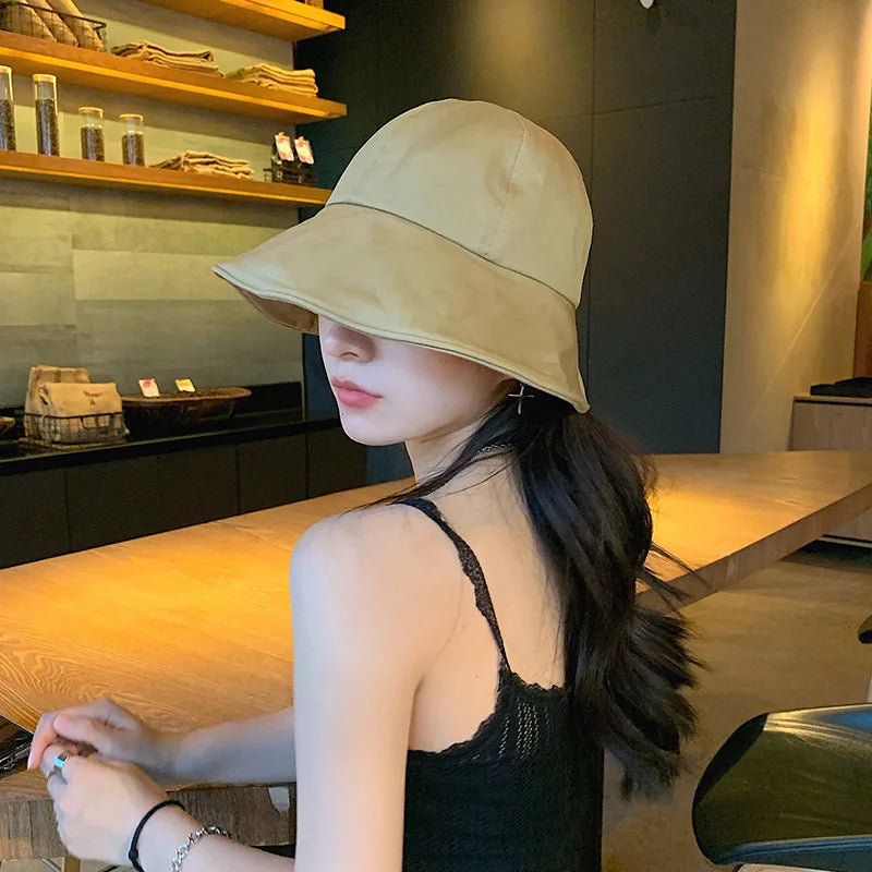 Summer Sun Hat Foldable Wide Brim Women Bucket Hat Girl Lady UV Protection Outdoor Beach Panama Ponytail Cap